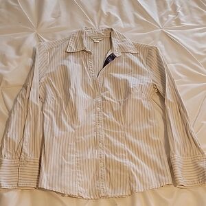Banana Republic White with blue striped button down